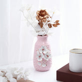 Pink Ceramic Vase with Embossed Flowers